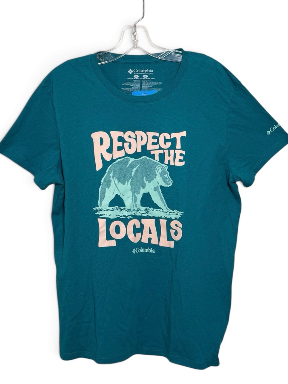 Columbia Respect the Locals Bear Graphic T-Shirt Women’s M NWT Teal